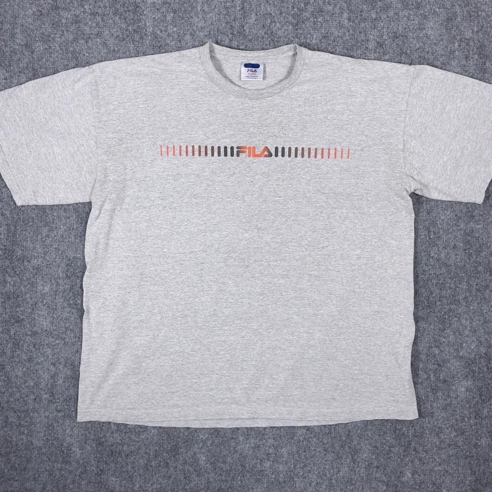 Fila T-Shirt Mens XL Gray Graphic Logo Short Sleeve Crew Neck Streetwear